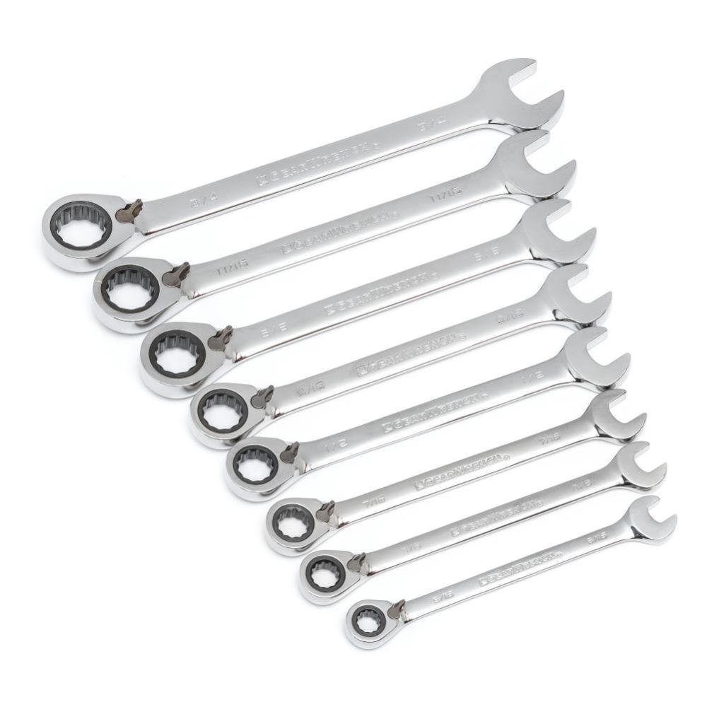 GEARWRENCH 8 Piece 12 Point Reversible Ratcheting Combination Wrench Set SAE - Ascmtools