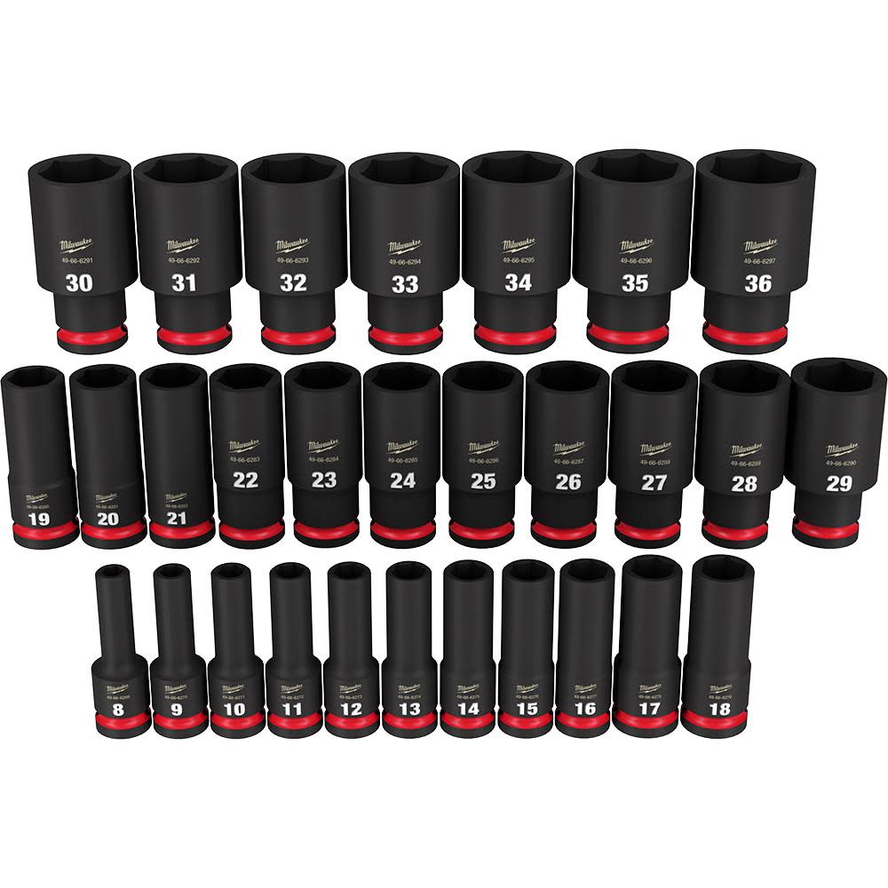 Milwaukee Impact Socket 1/2″ Drive Metric Deep 6 Point 29pc - Ascmtools