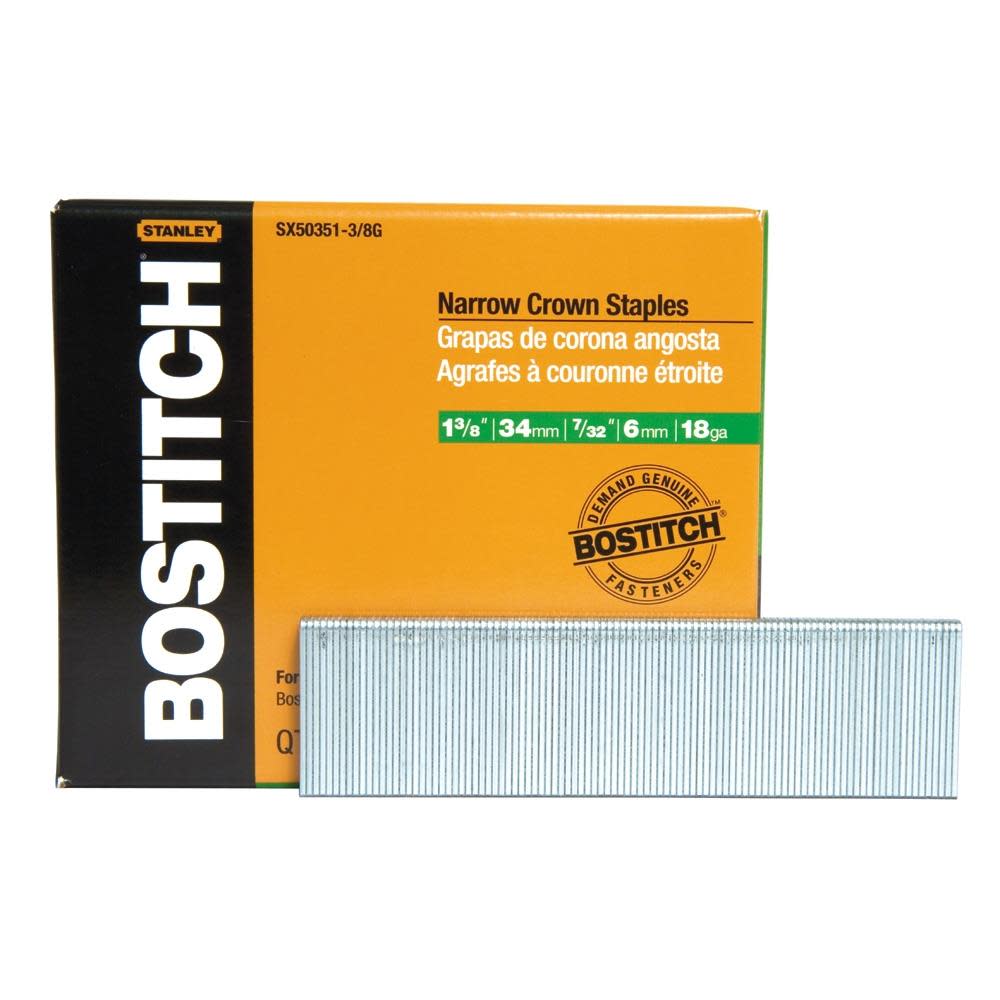 Bostitch 3000-Qty. 1-3/8 In. Leg 18-Gauge 7/32 In. Narrow Crown Finish Staples - Ascmtools