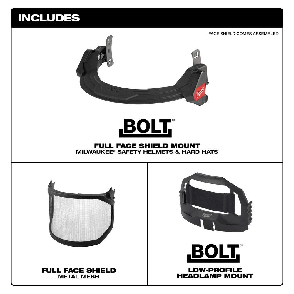 Milwaukee BOLT Full Face Shield Metal Mesh Compatible with Safety Helmets & Hard Hats - Ascmtools