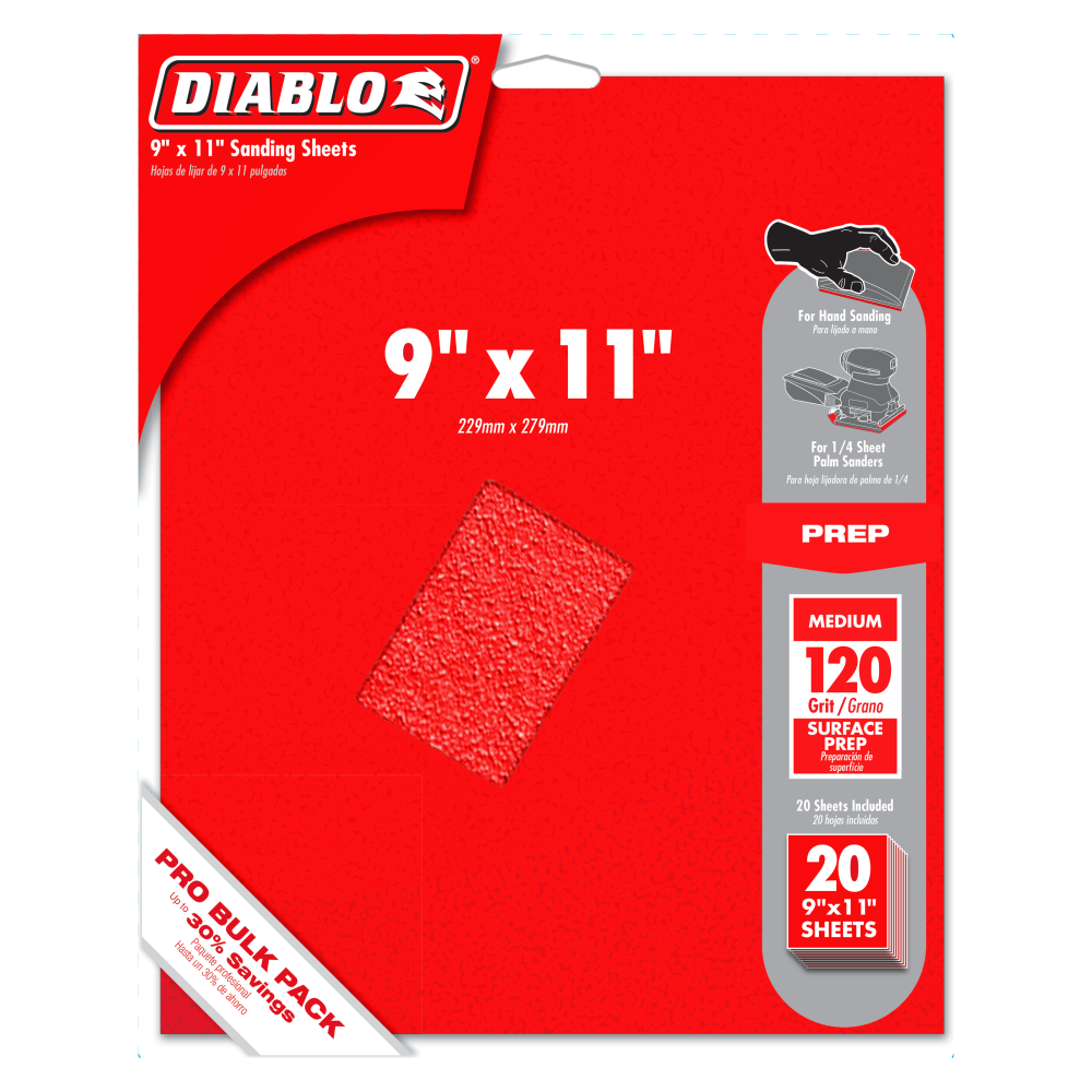 Diablo Tools 9″x11″ Sanding Sheets 120 Grit 20pk - Ascmtools