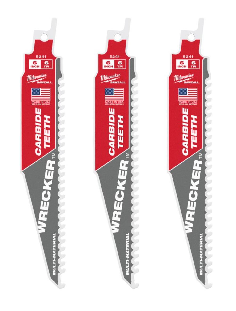 Milwaukee 6″ 6 TPI THE WRECKER with Carbide Teeth SAWZALL Blade 3PK - Ascmtools