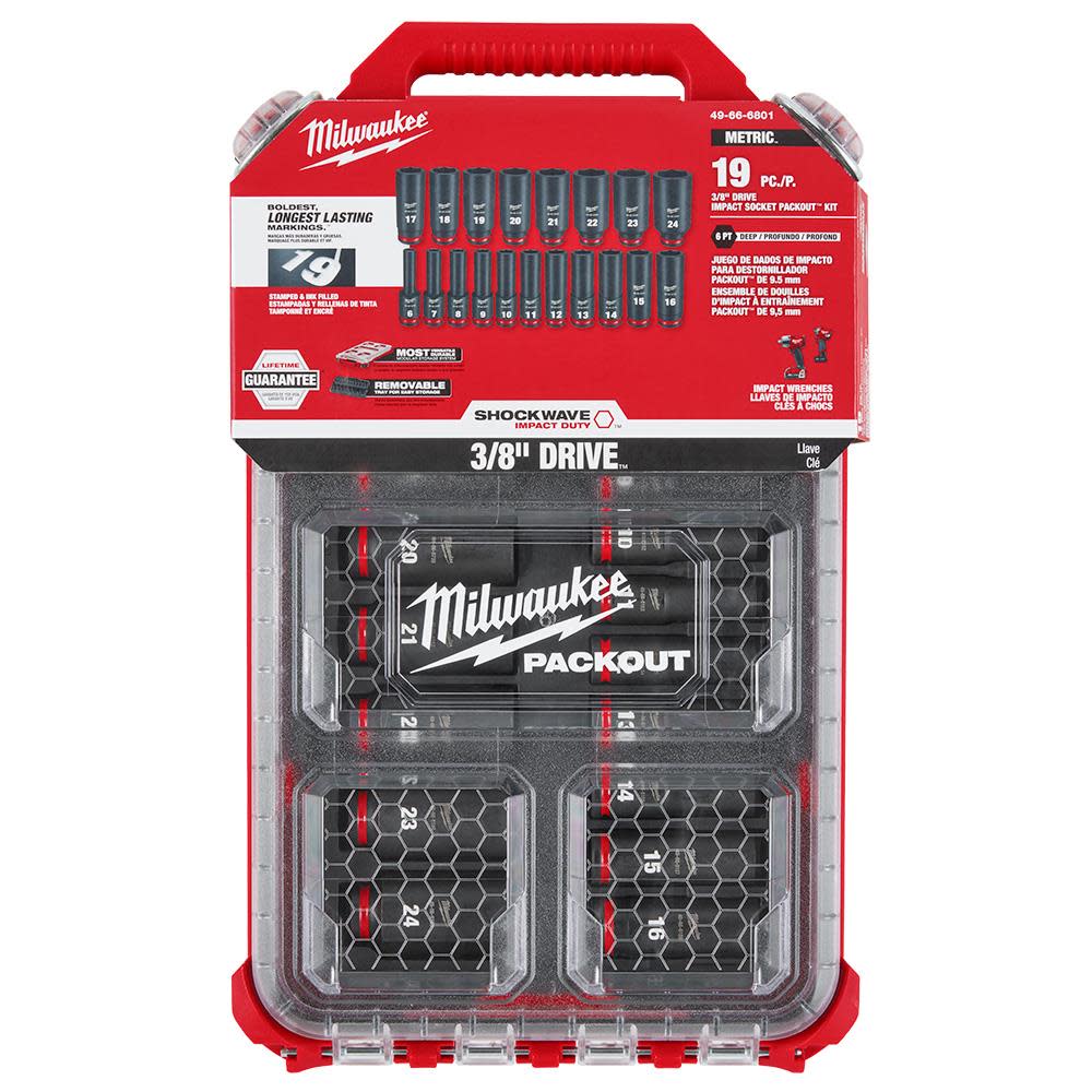 Milwaukee SHOCKWAVE Impact Duty Socket 3/8 Dr 19pc MM PACKOUT Set - Ascmtools
