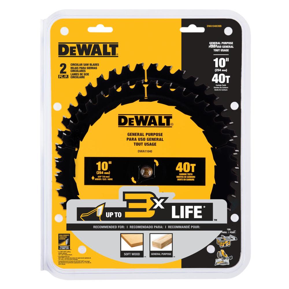 DEWALT DW 10″ 40 / 40T General Purpose Combo Pack - Ascmtools