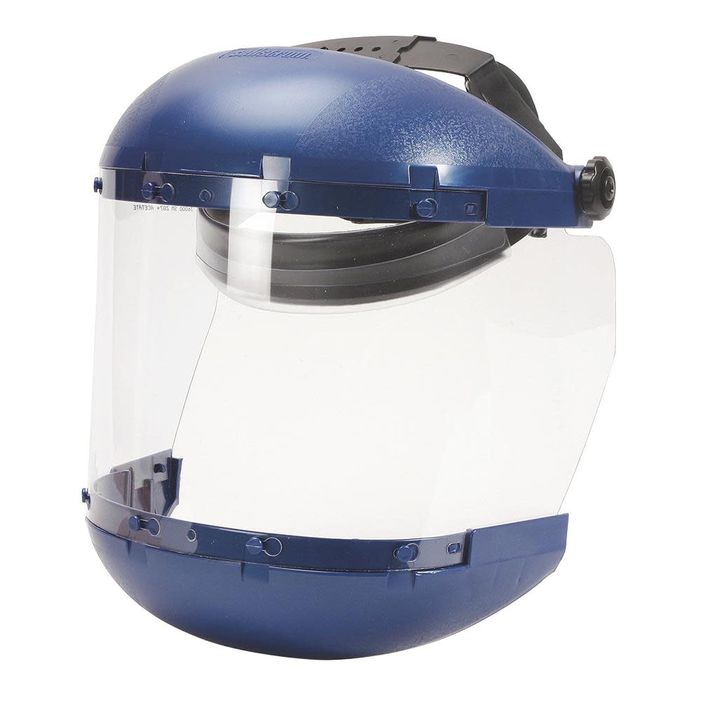 Sellstrom Dual Crown Safety Face Shield with Ratchet Headgear Clear Tint Uncoated Blue Crown - Ascmtools