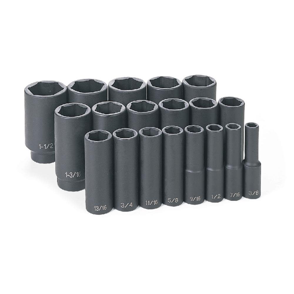 Grey Pneumatic 1/2″ Drive 19 Pc. Deep Length Fractional Master Set - Ascmtools