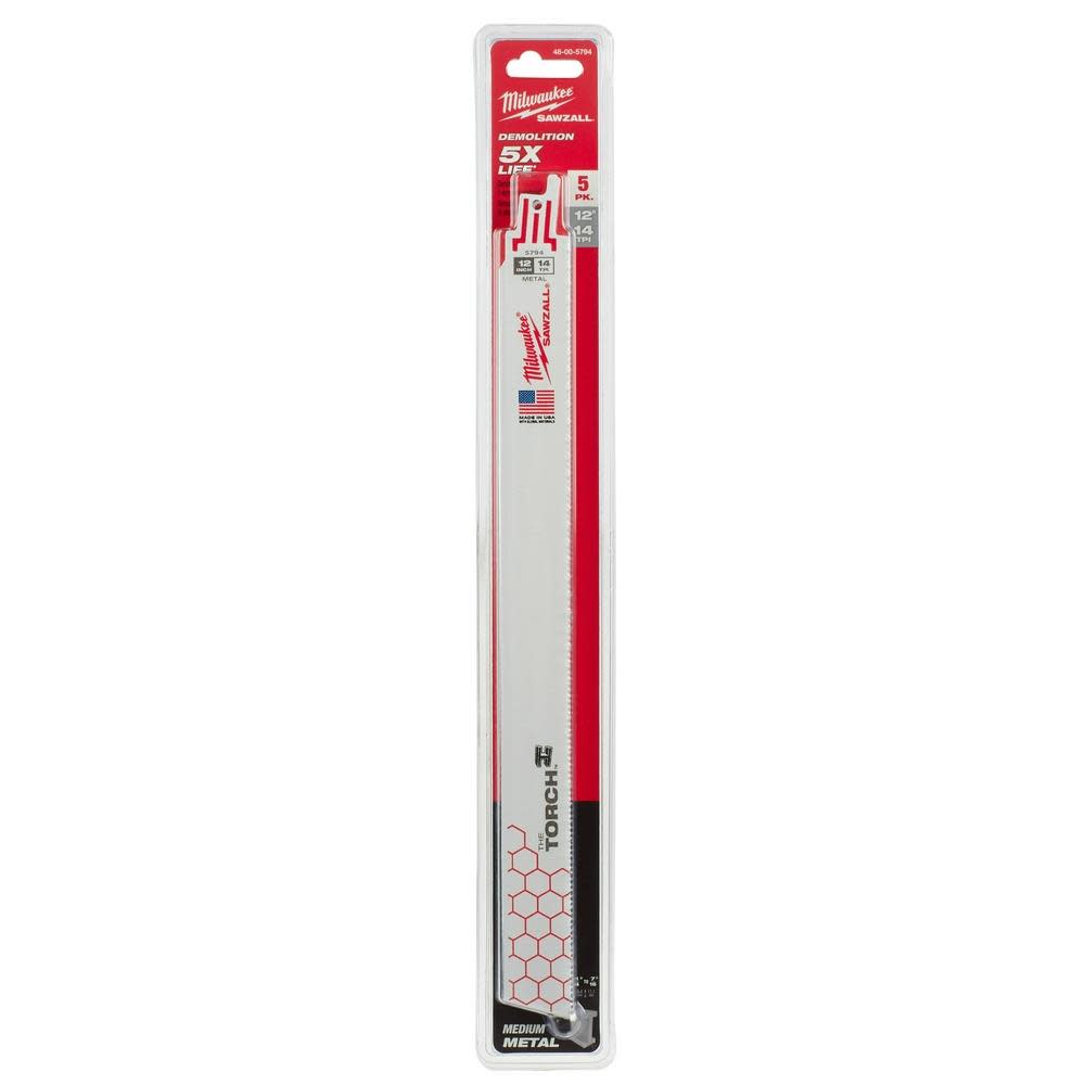 Milwaukee 12 in. 14 TPI THE TORCH SAWZALL Blades 5PK - Ascmtools