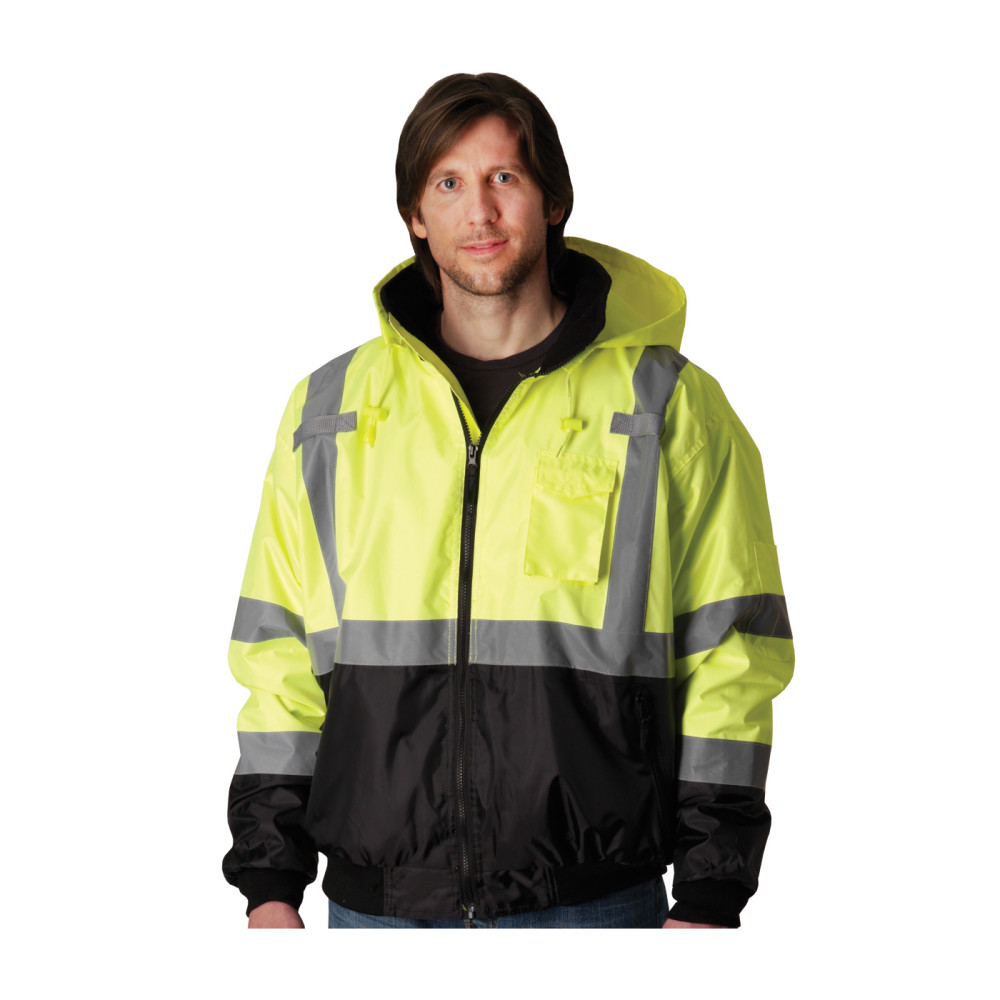 Protective Industrial Products ANSI R3 Black Bottom Bomber Jacket Hi Vis Lime Yellow Small - Ascmtools