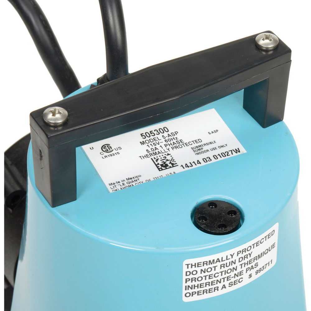 Little Giant Pump 5-ASP 1/6HP 115V Submersible Utility Pump with Piggyback Diaphragm Switch - Ascmtools