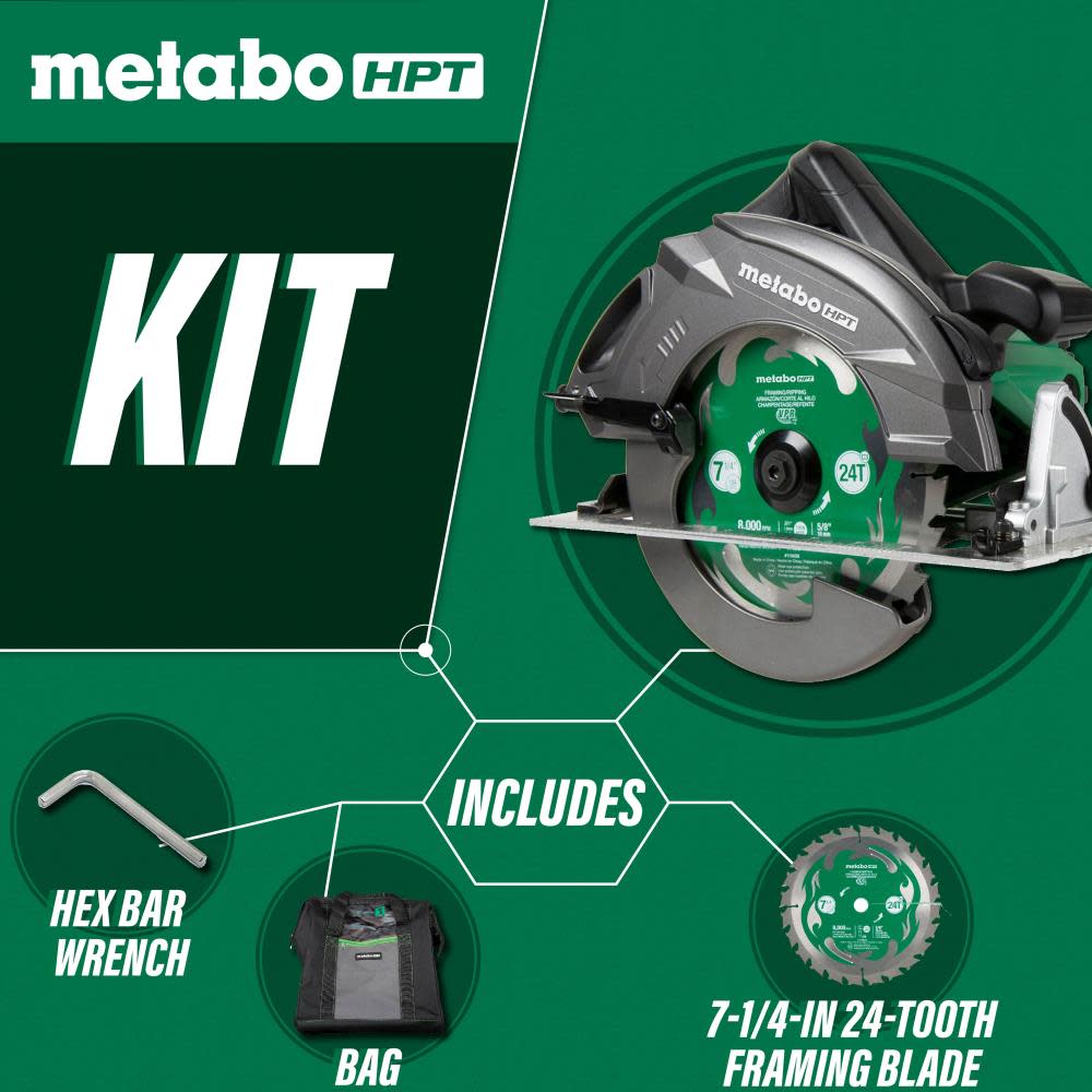 Metabo HPT 7-1/4 In. Pro Grade Circular Saw 15 Amp 6800 RPM Rip Max - Ascmtools