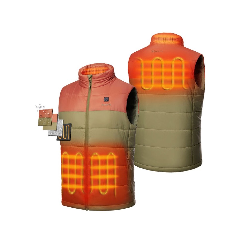 ORORO Mens Persimmon & Olive Classic Heated Vest Kit XL - Ascmtools