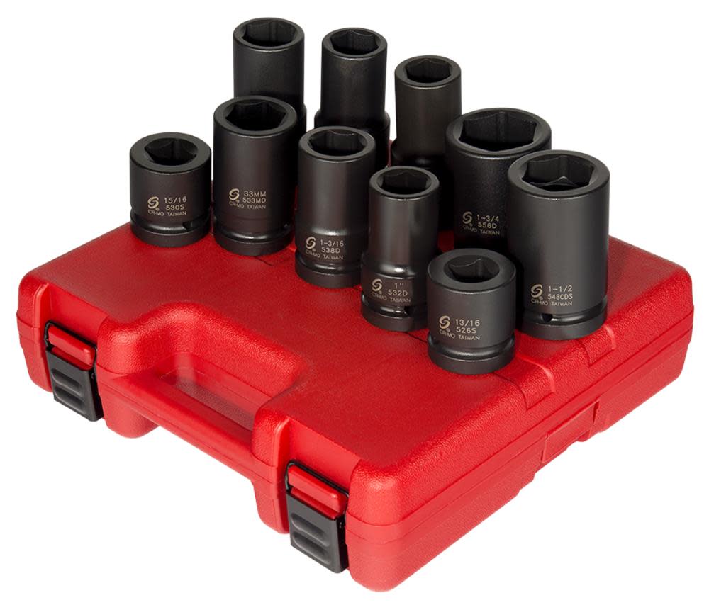 Sunex 1 In. Drive SAE & Metric Heavy Duty Wheel Impact Socket 10 pc. - Ascmtools