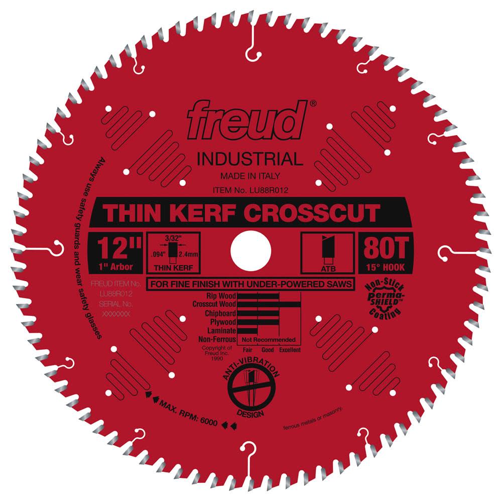 Freud 12″ Thin Kerf Fine Finish Crosscut Blade with Perma-SHIELD Coating - Ascmtools