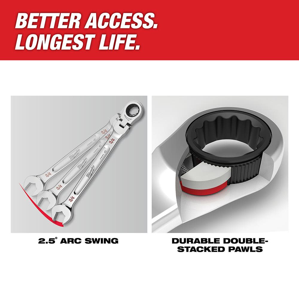 Milwaukee Combination Wrench Set SAE Flex Head Ratcheting 7pc - Ascmtools