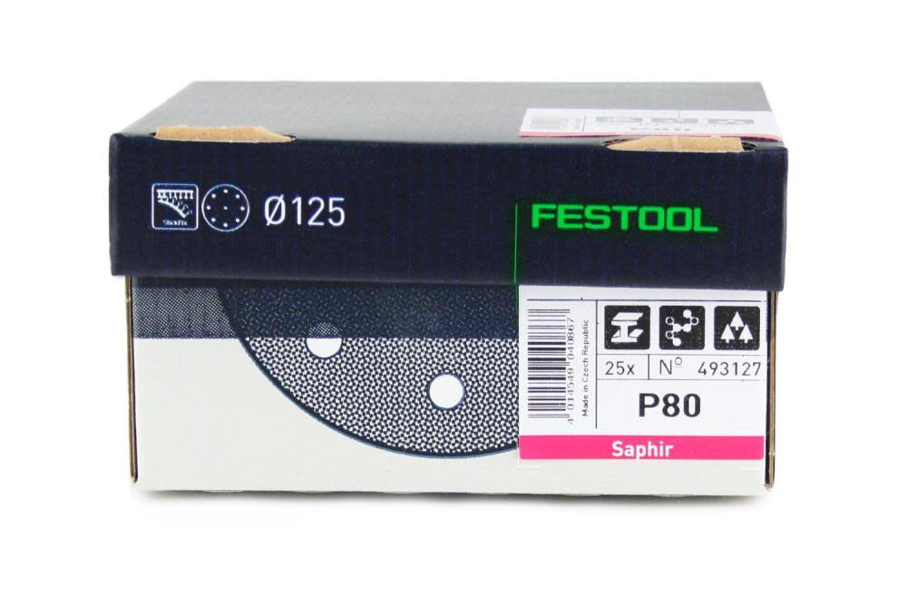 Festool Saphir 125 Round 80 Grit Sanding Abrasives – Pack Of 25 - Ascmtools