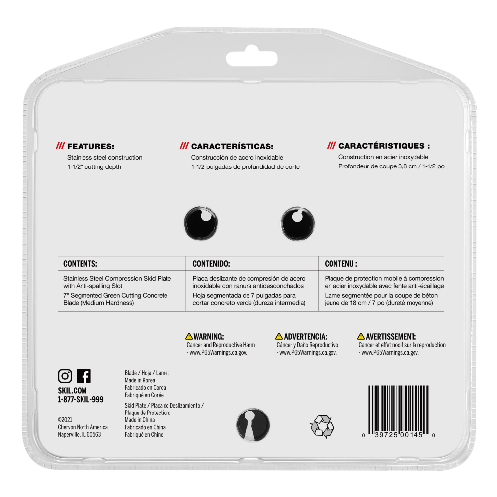 SKIL Stainless Steel Compression Skid Plate with Anti-spalling Slot 7″ Segmented Green Cutting Concrete Blade - Ascmtools