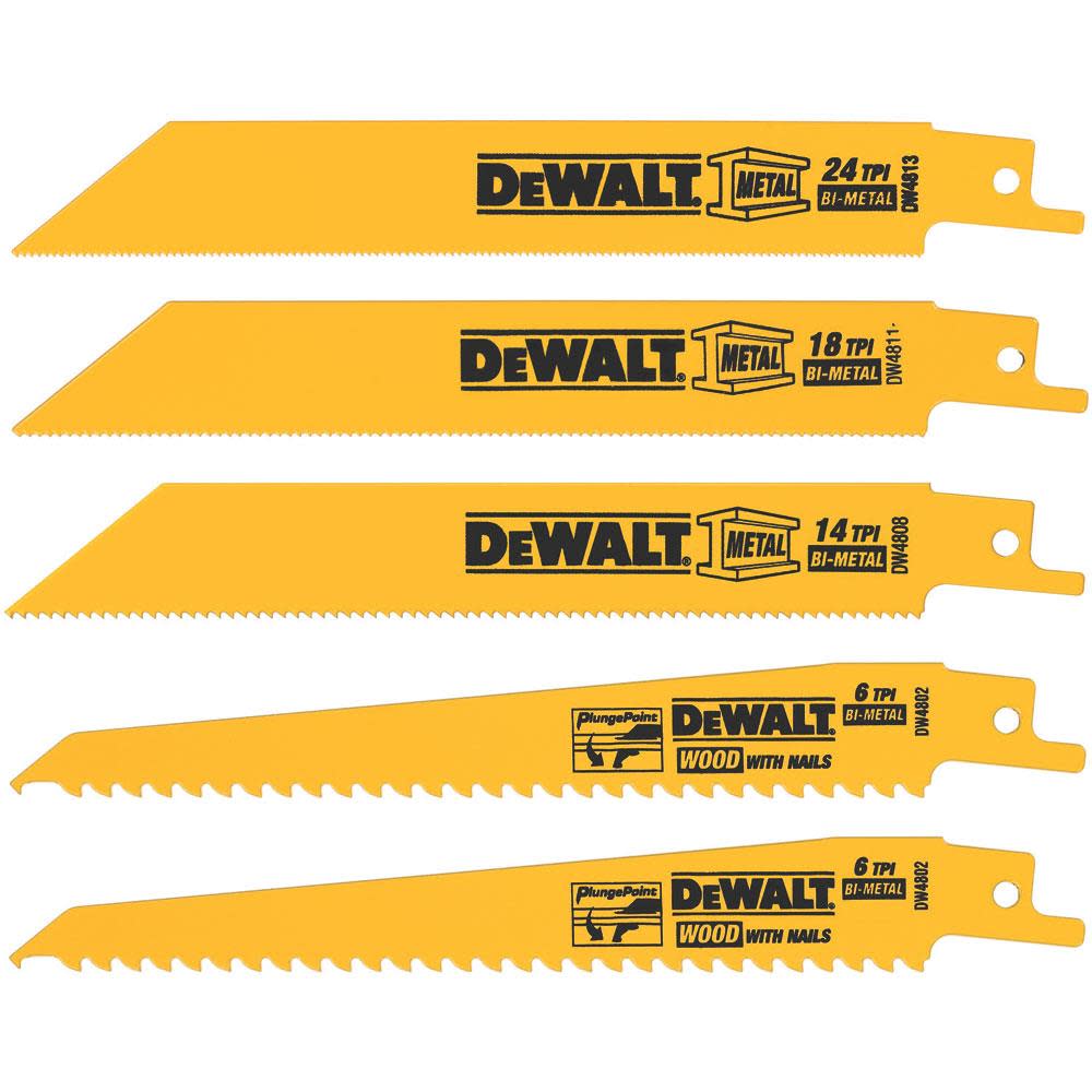 DEWALT 5 piece Bi-Metal Reciprocating Saw Blade Set - Ascmtools