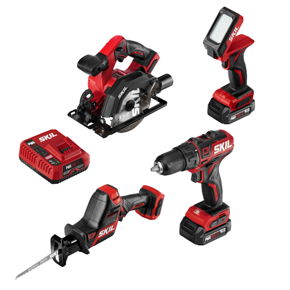 SKIL PWRCore 12 Brushless 12V 4 Tool Combo Kit with PWR JUMP Charger - Ascmtools