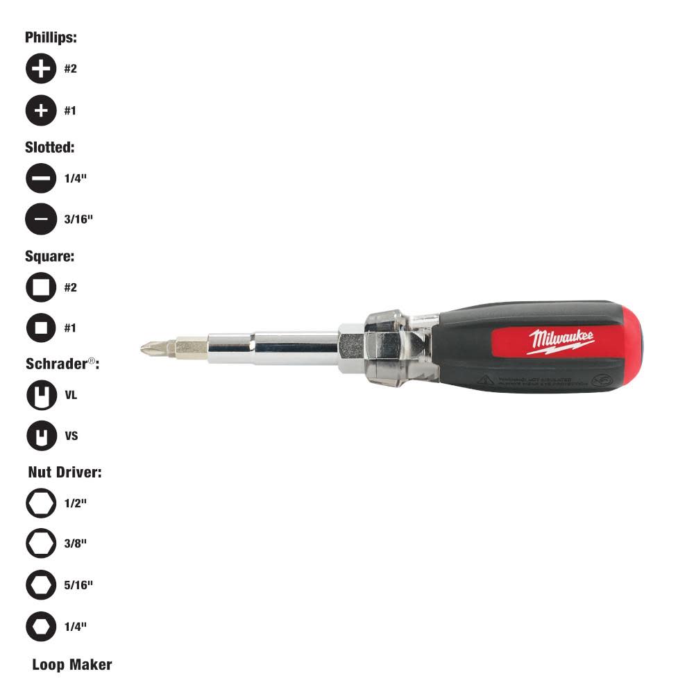 Milwaukee 13-in-1 Cushion Grip Screwdriver with Schrader Bit - Ascmtools