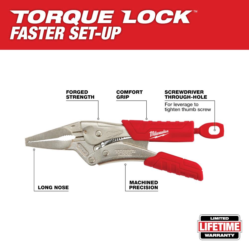 Milwaukee 6 in. TORQUE LOCK Long Nose Locking Pliers With Grip - Ascmtools