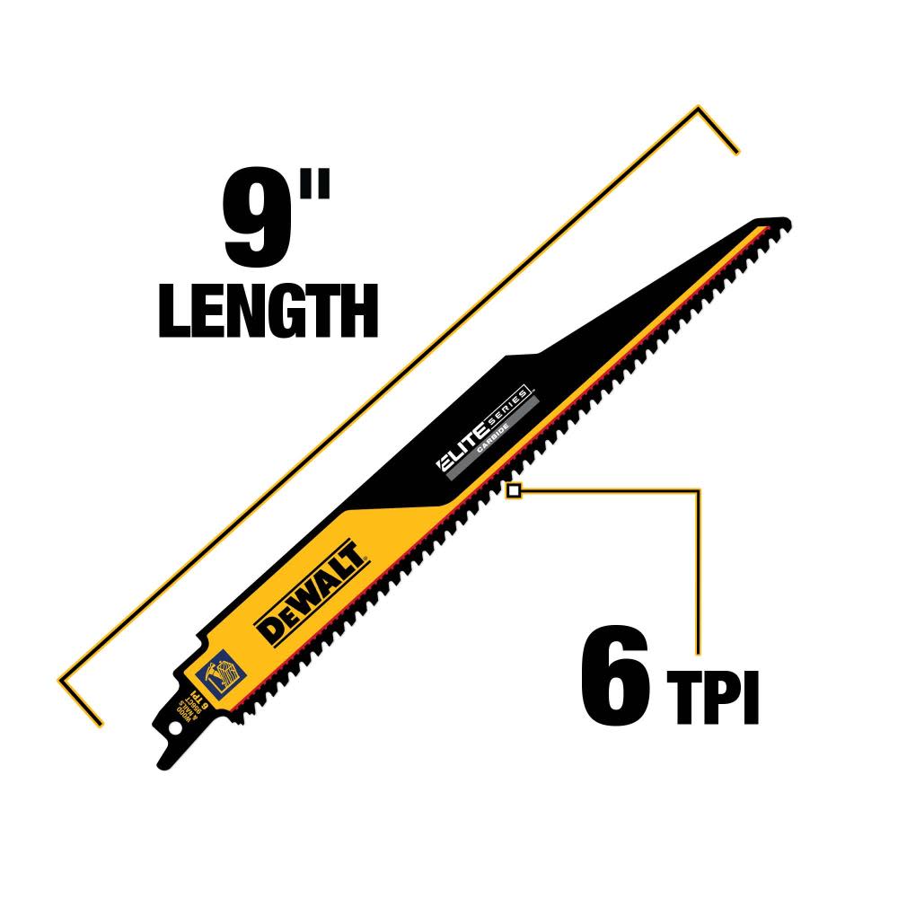 DEWALT ELITE SERIES Reciprocating Saw Blade 1pk Carbide Tipped 9″ 6 TPI Demolition - Ascmtools