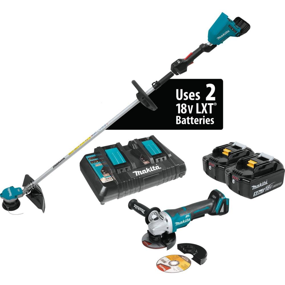 Makita 18V X2 LXT Lithium-Ion (36V) Brushless Cordless String Trimmer Kit (5.0Ah) and Brushless Angle Grinder - Ascmtools