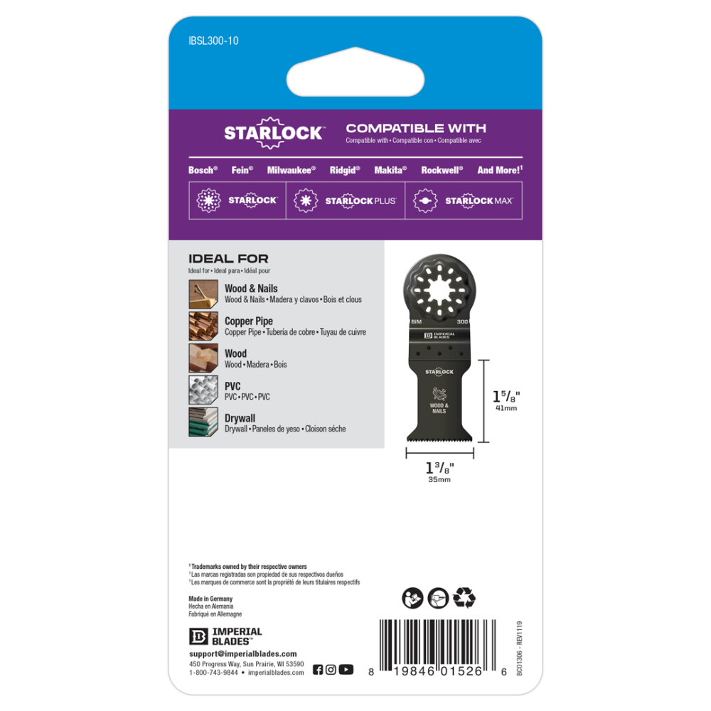 Imperial Blades IBSL300-10 Starlock 1-3/8″ Standard Wood & Nails Blade 10PC - Ascmtools
