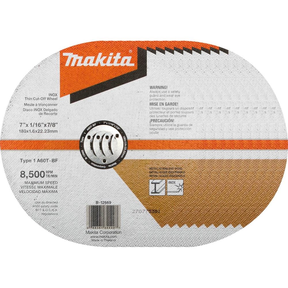 Makita 7″ x 1/16″ x 7/8″ INOX Thin Cut-Off Wheel 60 Grit 10/pk - Ascmtools