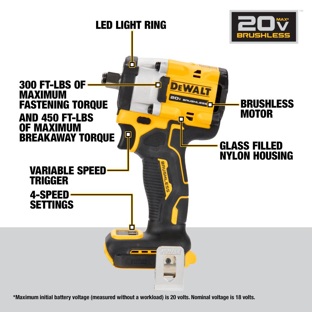DEWALT ATOMIC 20V MAX 1/2″ Impact Wrench Hog Ring Anvil 5Ah Bundle - Ascmtools