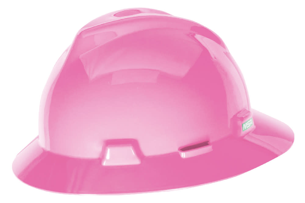 MSA Safety Works V Gard Slotted Full Brim Hard Hat Hot Pink with Staz On Suspension - Ascmtools