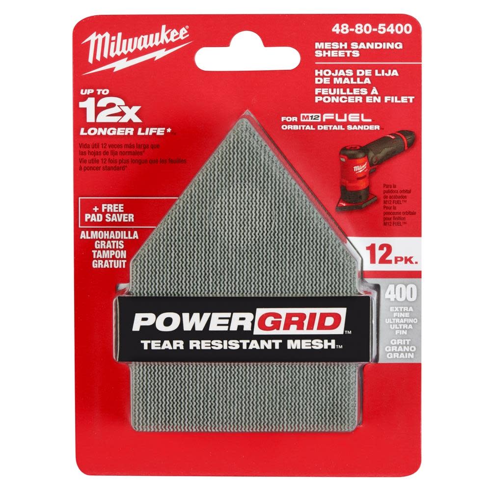 Milwaukee 400 Grit Mesh Sanding Sheets for M12 Orbital Detail Sander 12pk - Ascmtools