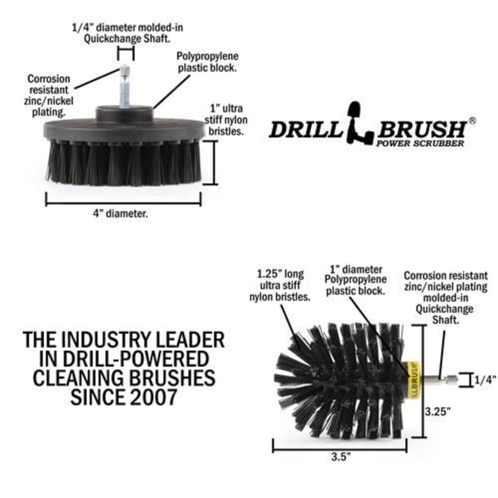 Drill Brush Grill & Heavy Duty Cleaning Kit Ultra Stiff Nylon Bristles 2pc - Ascmtools