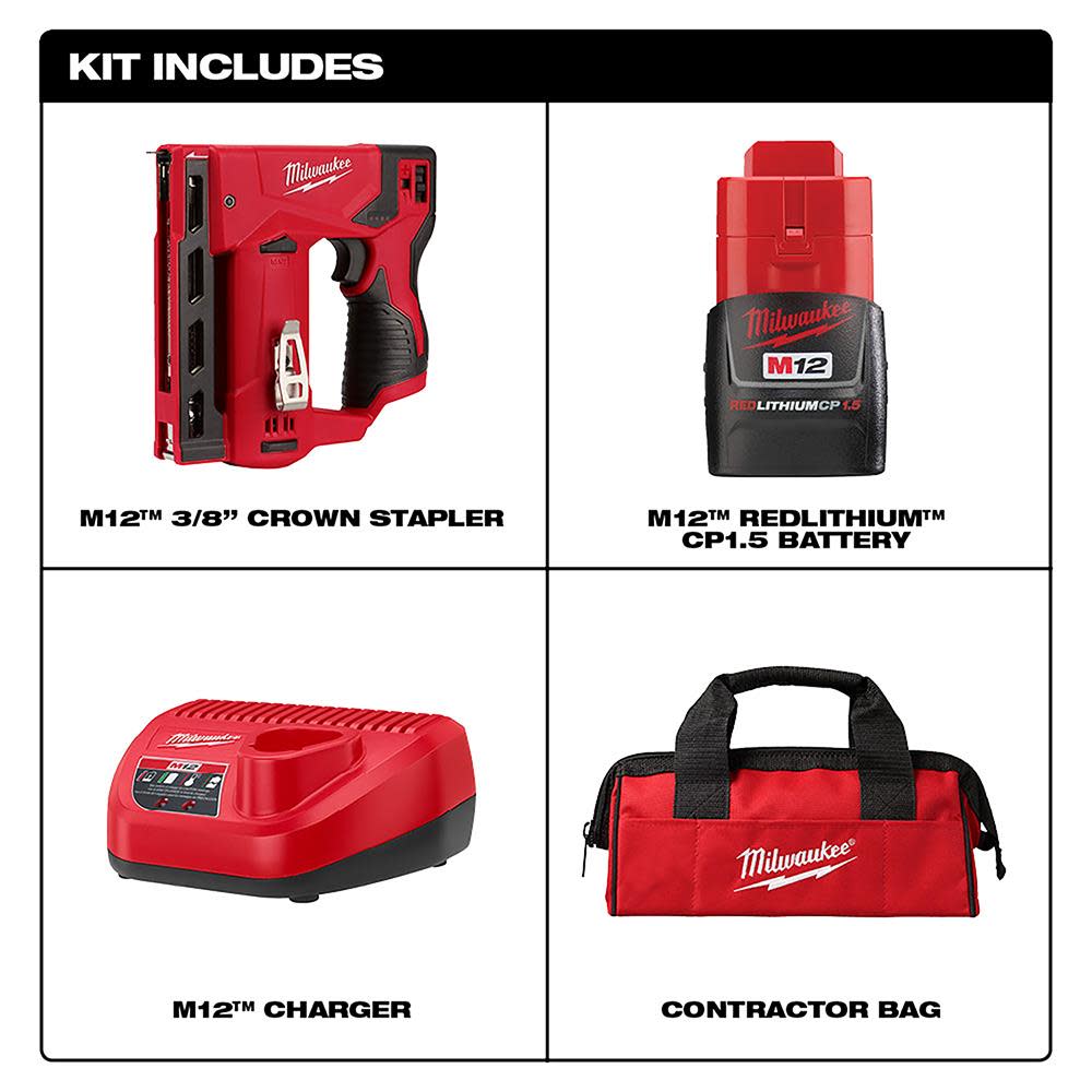 Milwaukee M12 3/8 in. Crown Stapler Kit - Ascmtools