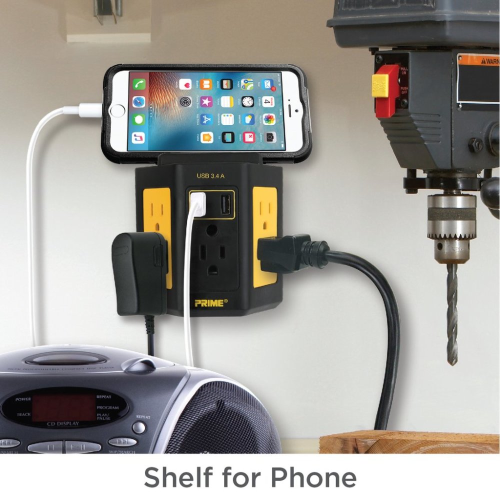 Prime 5-Outlet Workshop Tap with 2-Port 3.4A USB Charger - Ascmtools