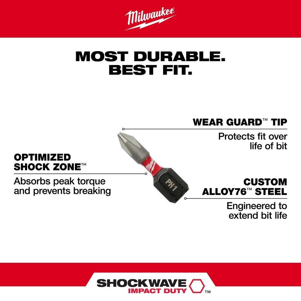 Milwaukee SHOCKWAVE Impact Phillips #2 Insert Bits (25-Piece Contractor Pack) - Ascmtools
