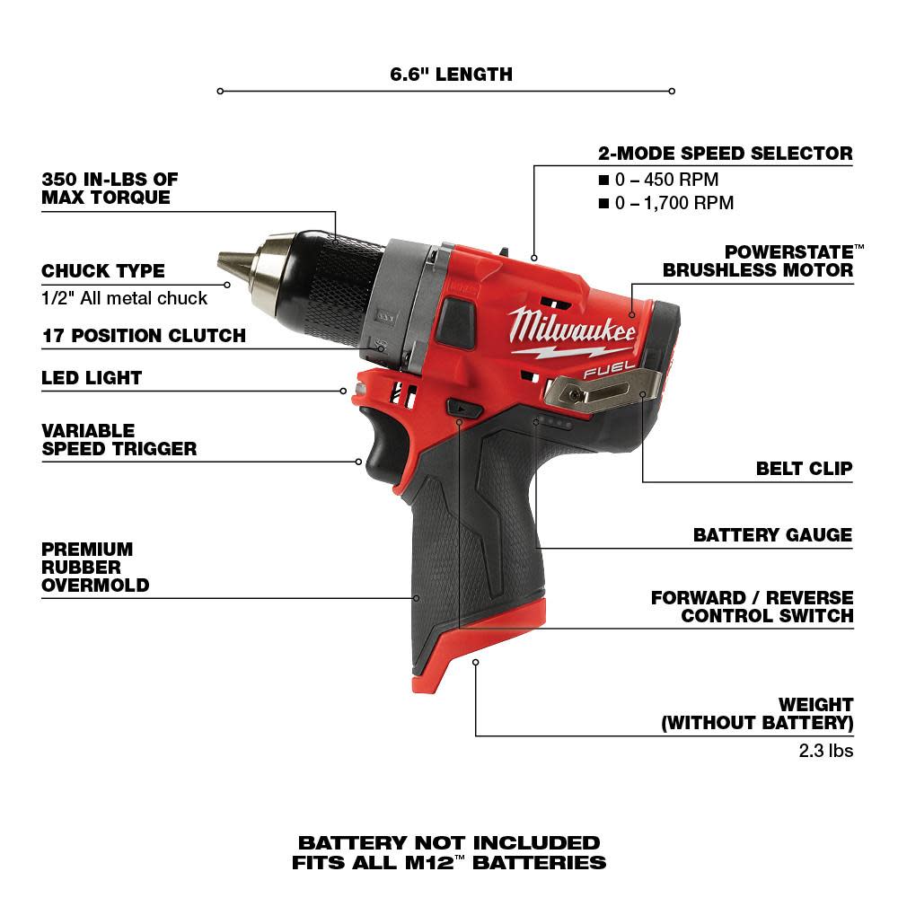 Milwaukee M12 FUEL 1/2 in. Drill Driver - Ascmtools