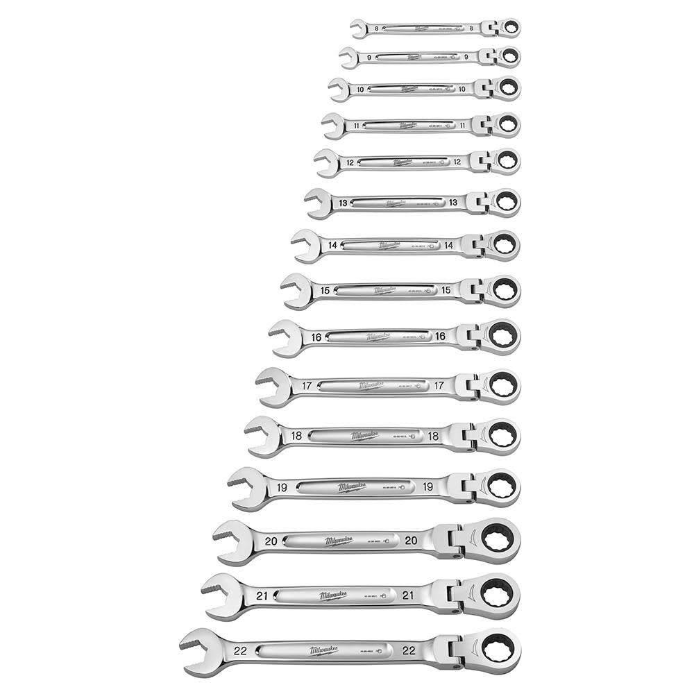 Milwaukee Combination Wrench Set Metric Flex Head Ratcheting 15pc - Ascmtools