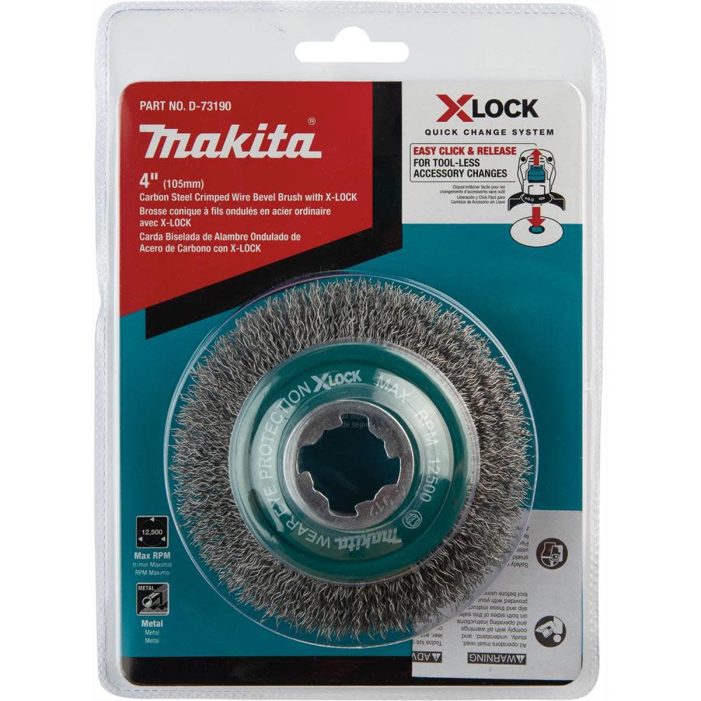 Makita X LOCK 4″ Carbon Steel Crimped Wire Bevel Brush - Ascmtools