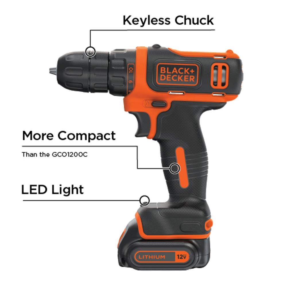 Black and Decker 12V MAX Li-Ion Cordless Drill Kit - Ascmtools