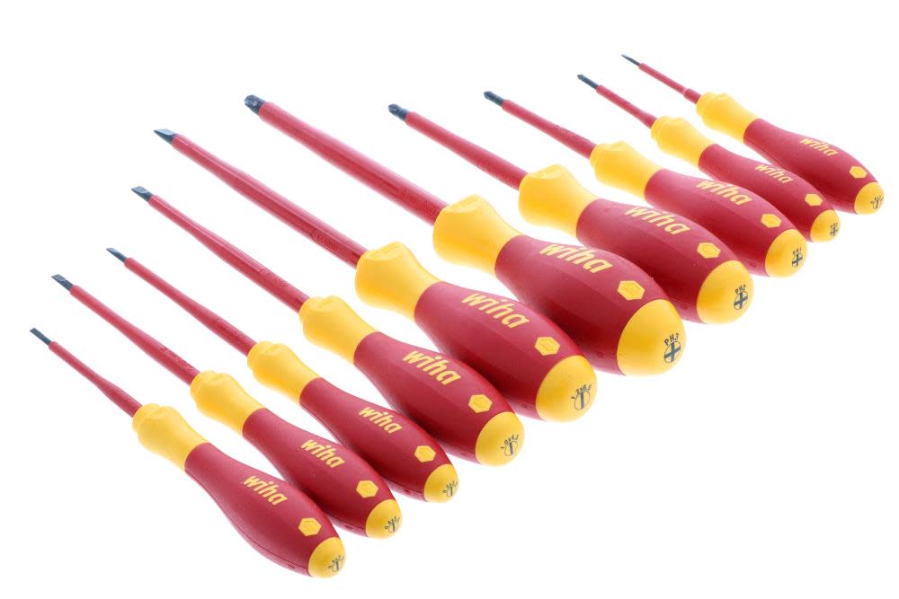 Wiha Insulated Cushion Grip Slotted Screwdriver Set 10 Piece - Ascmtools