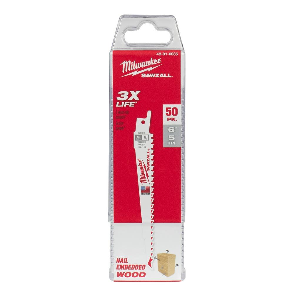 Milwaukee 6 In. 5 TPI Super Sawzall Blades 50 Pack - Ascmtools