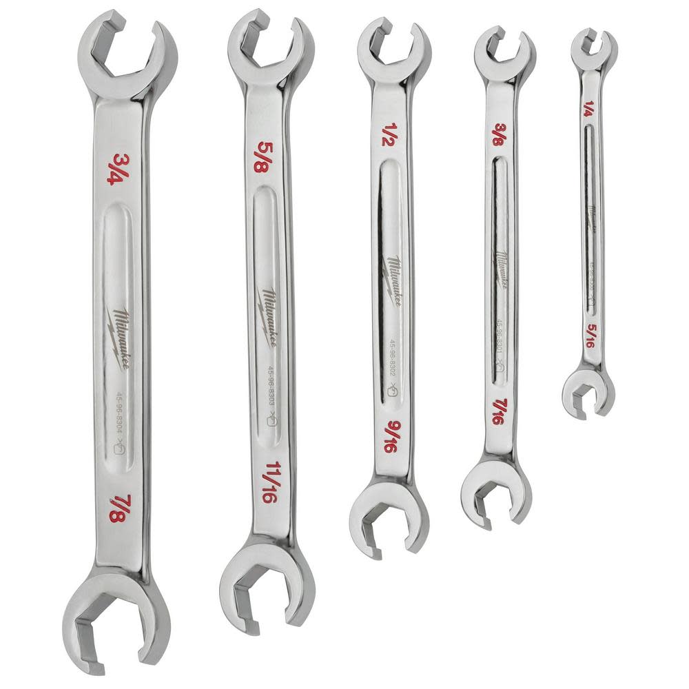 Milwaukee Wrench Set Double End Flare Nut SAE 5pc - Ascmtools