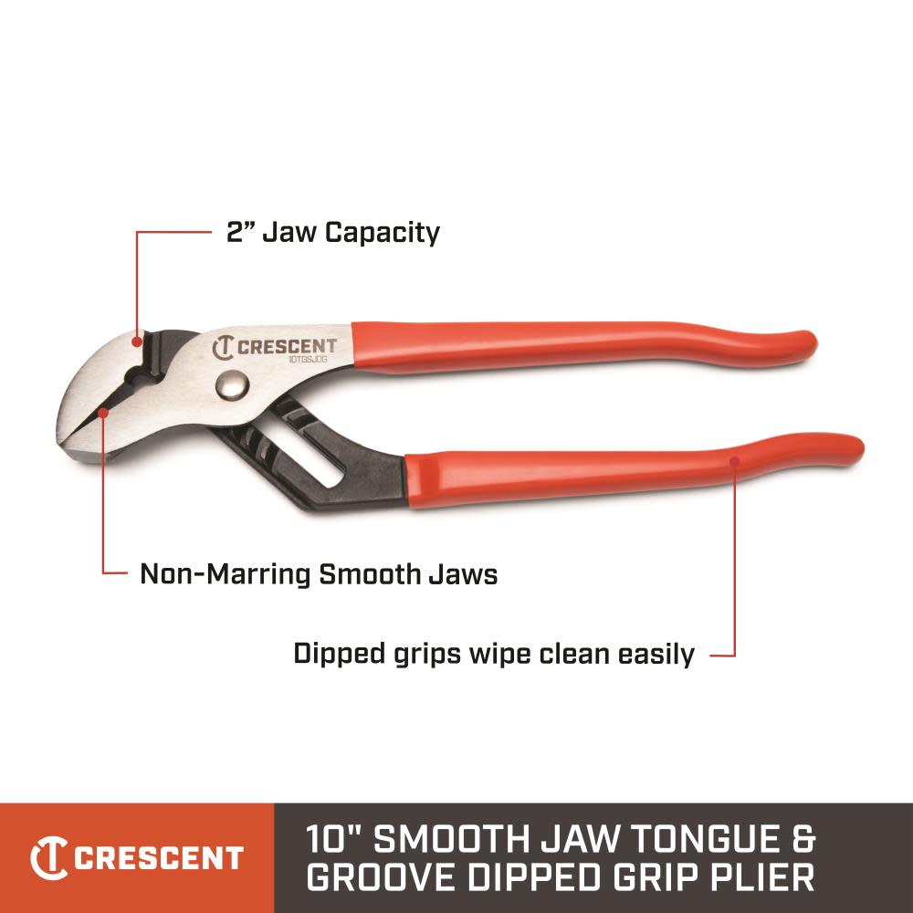 Crescent 10″ Smooth Jaw Dipped Handle Tongue & Groove Pliers - Ascmtools