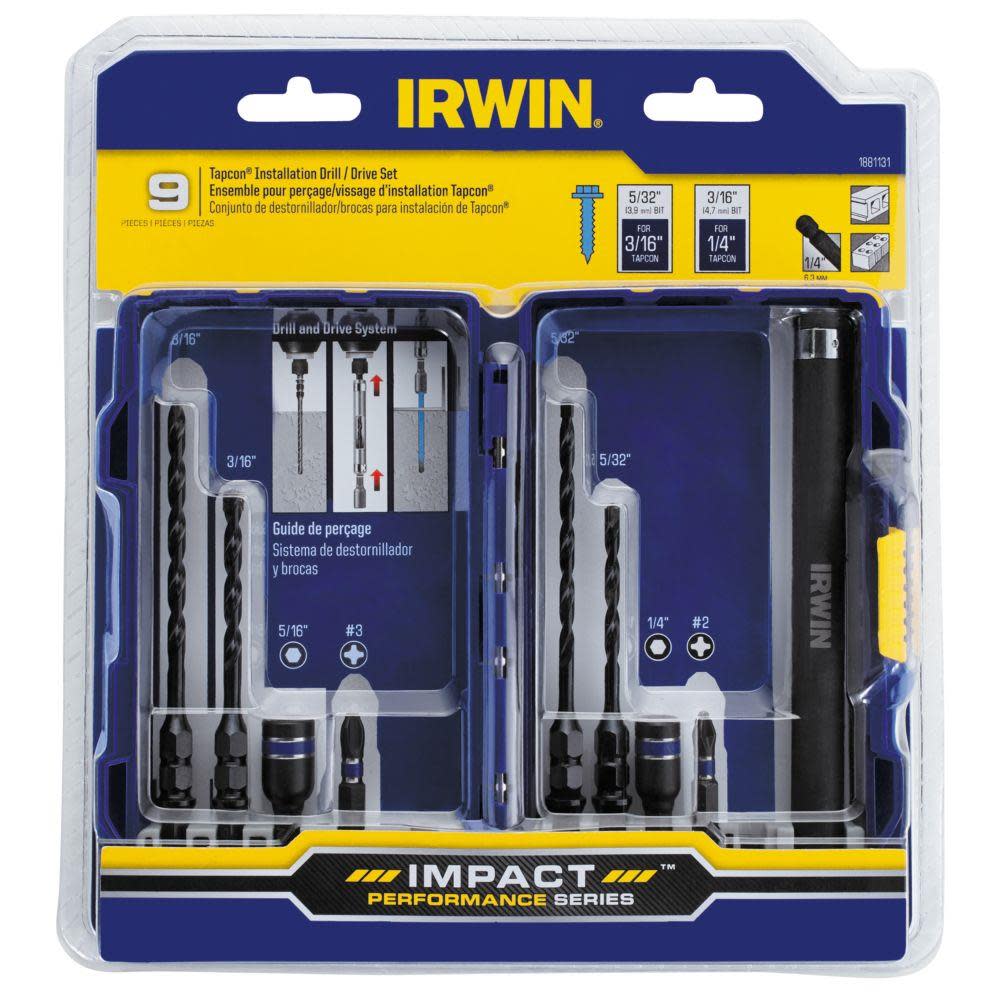 Irwin 9 Pc. Impact Tapcon Installation Drill/Drive Sets - Ascmtools