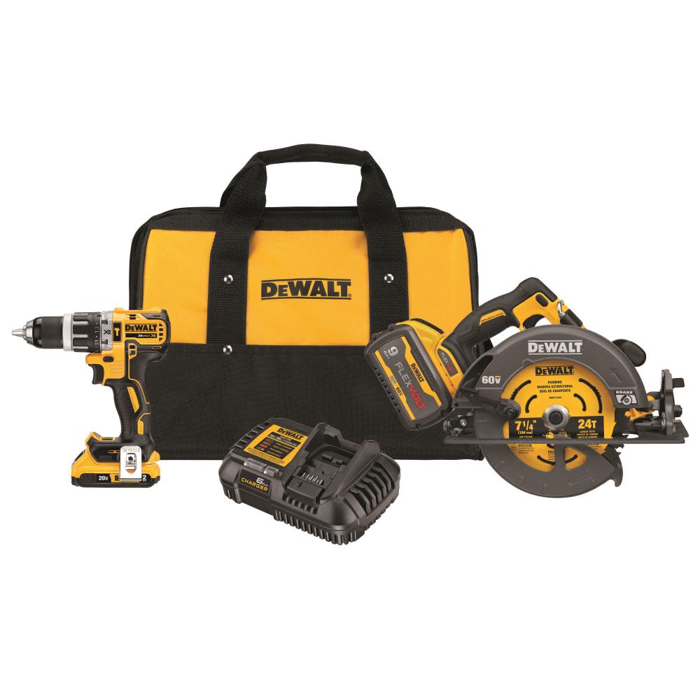 DEWALT 60V MAX* XR Circular Saw & 20V MAX* XR Hammer Drill/Driver Combo Kit - Ascmtools