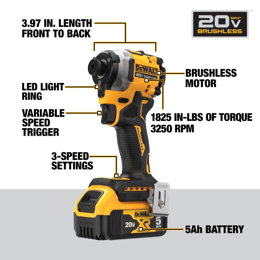 DEWALT ATOMIC 20V MAX Impact Driver Kit 1/4″ 3 Speed Brushless Cordless - Ascmtools