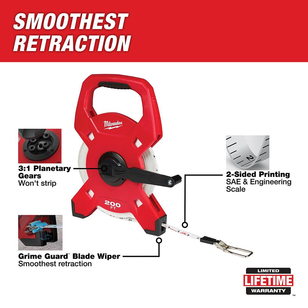 Milwaukee 200′ Fiberglass Open Reel Long Tape - Ascmtools