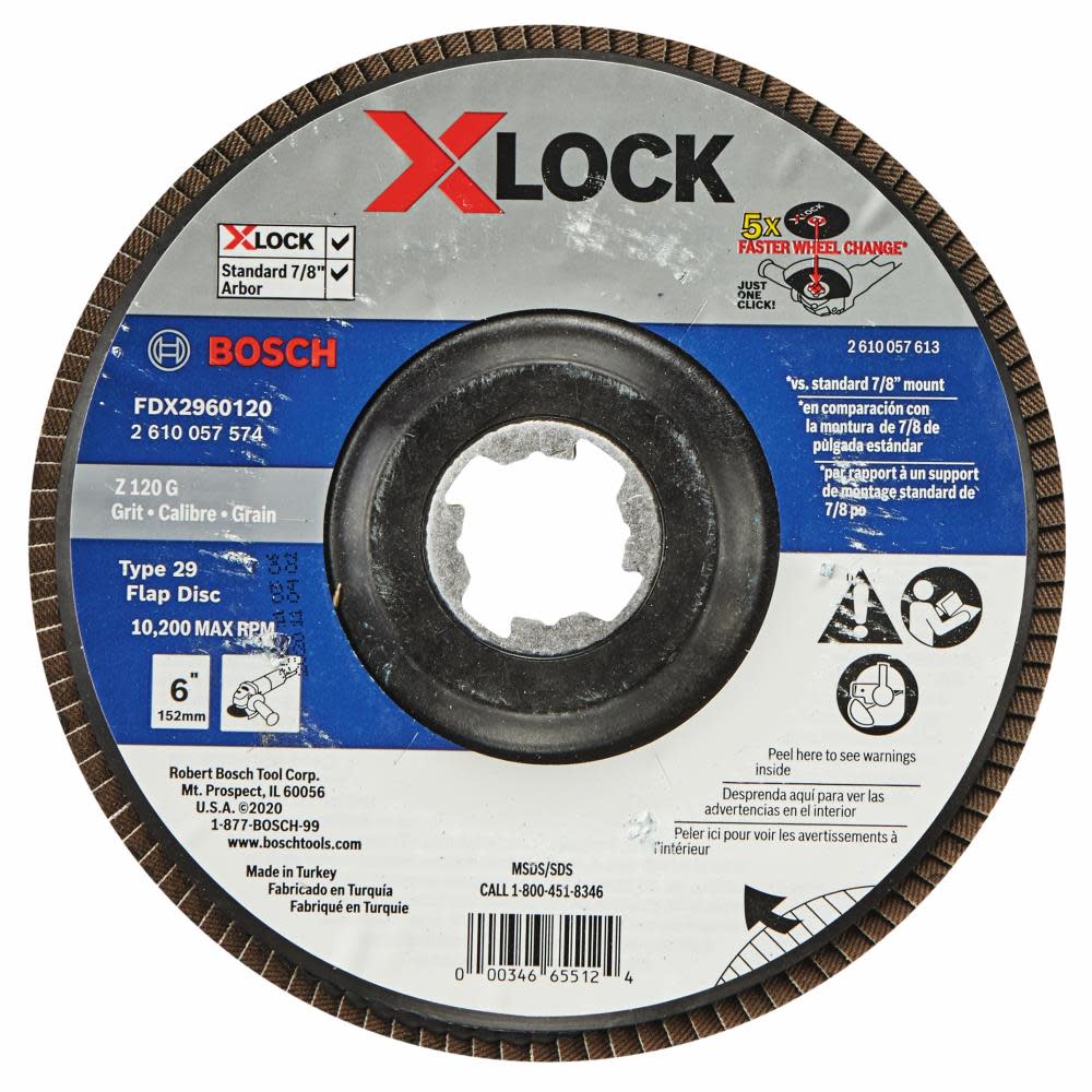 Bosch X LOCK Arbor Type 29 120 Grit Flap Disc 6″ - Ascmtools