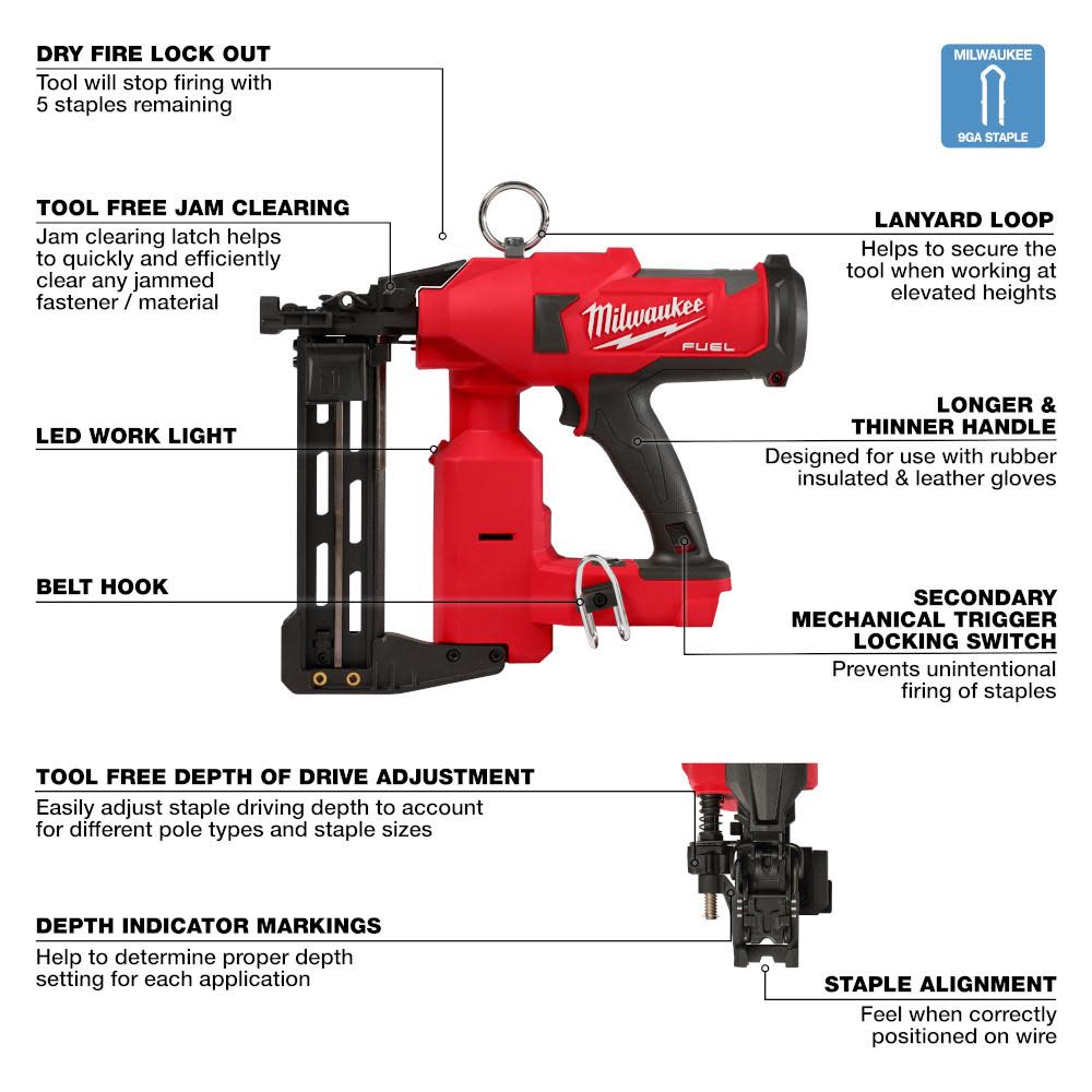 Milwaukee M18 FUEL Utility Fencing Stapler Bare Tool - Ascmtools