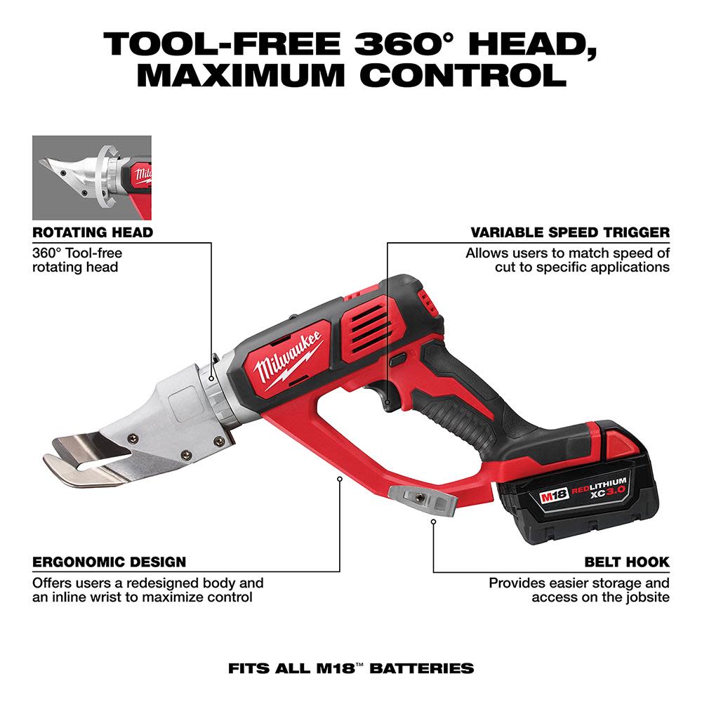 Milwaukee M18 Cordless 18 Gauge Single Cut Shear Kit - Ascmtools